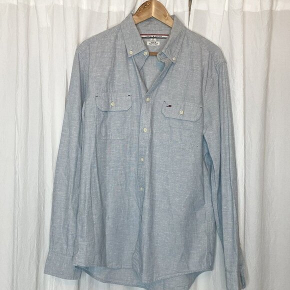 Tommy Hilfiger Size XL Men’s Button Down Custom Fit COUPE SUR MESURE Blue - Picture 1 of 9